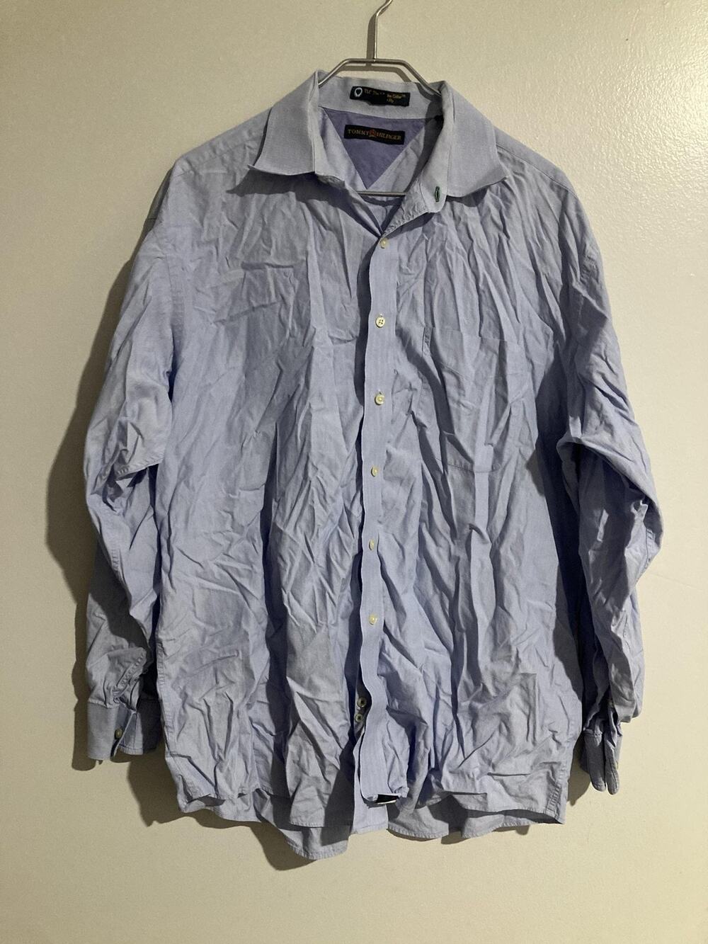 Tommy Hilfiger Shirt Mens 17 Blue Pinstripe Spread Collar 32/33 100% Cotton